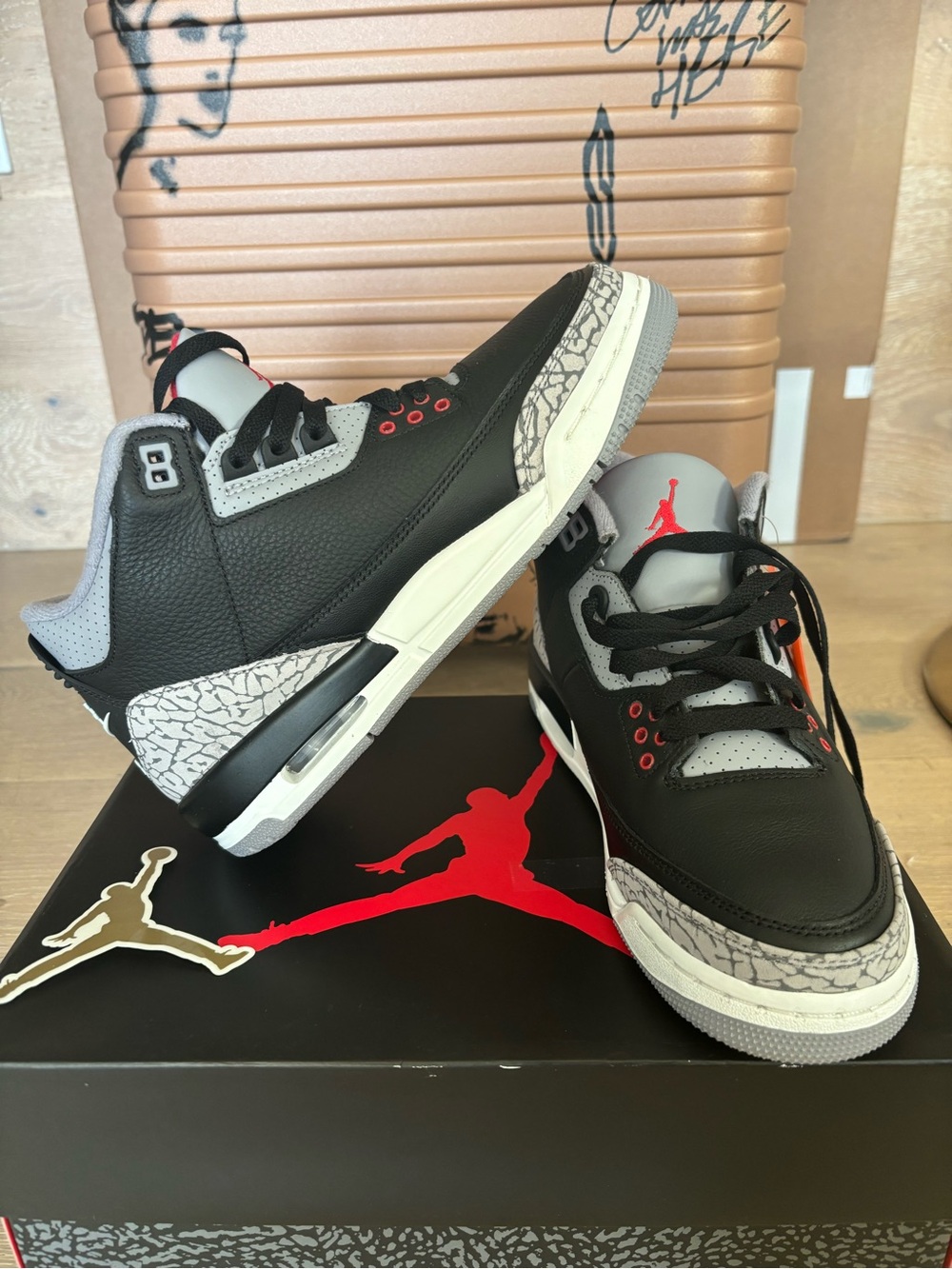 Jordan Men’s Black/Grey Retro Basketball Sneakers with Red Accents